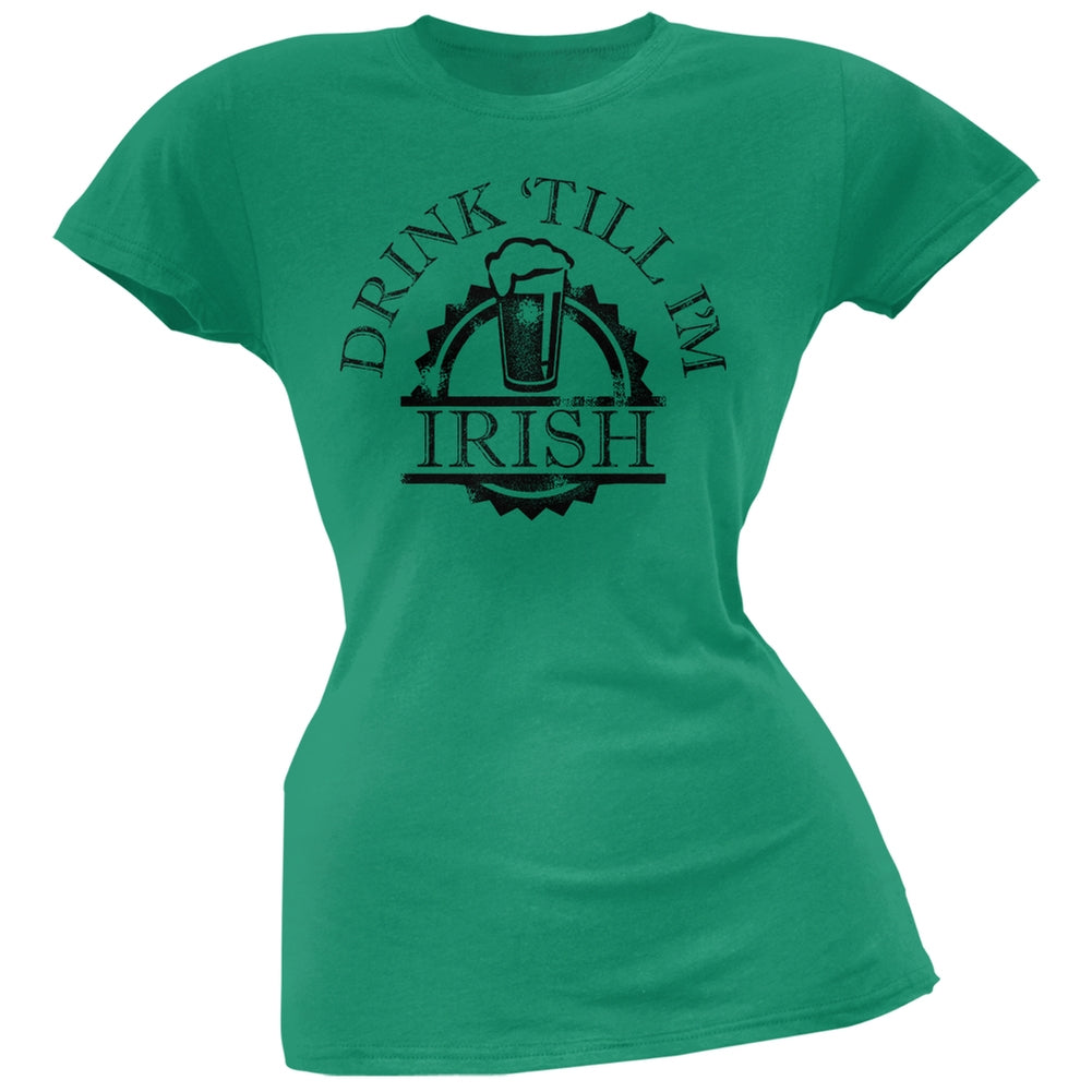 St. Patricks Day - Drink Till Im Irish Kelly Green Soft Juniors T-Shirt Juniors T-Shirts Old Glory 2XL Green 