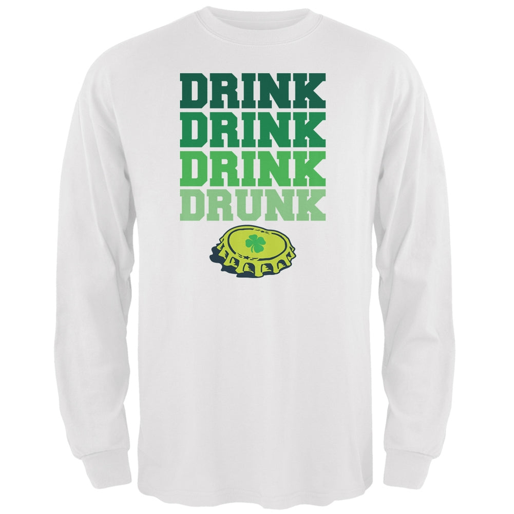 St. Patricks Day - Drink Drink Drunk White Adult Long Sleeve T-Shirt Men's Long Sleeves Old Glory 2XL White 