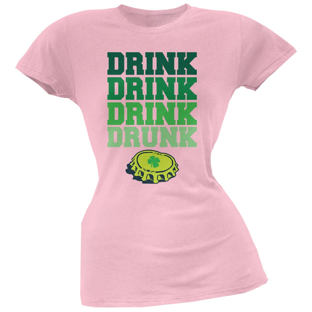 St. Patricks Day - Drink Drink Drunk Light Pink Soft Juniors T-Shirt Juniors T-Shirts Old Glory 2XL Pink 