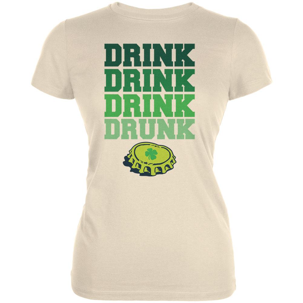 St. Patricks Day - Drink Drink Drunk Cream Juniors Soft T-Shirt Juniors T-Shirts Old Glory 2XL Off-White 