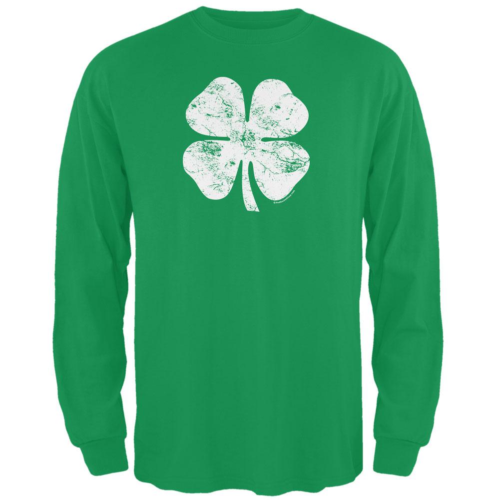 St. Patricks Day - Distressed Shamrock Irish Adult Long Sleeve T-Shirt Men's Long Sleeves Old Glory 2XL Green 