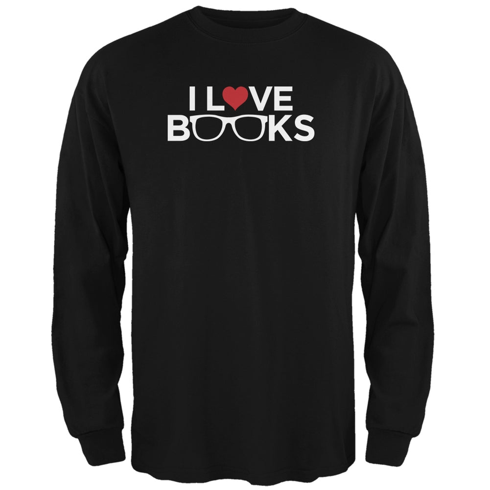 I Love Books Black Adult Long Sleeve T-Shirt Men's Long Sleeves Books/Novels SM Black 
