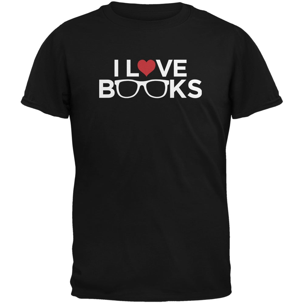 I Love Books Black Adult T-Shirt Men's T-Shirts Old Glory SM Black 