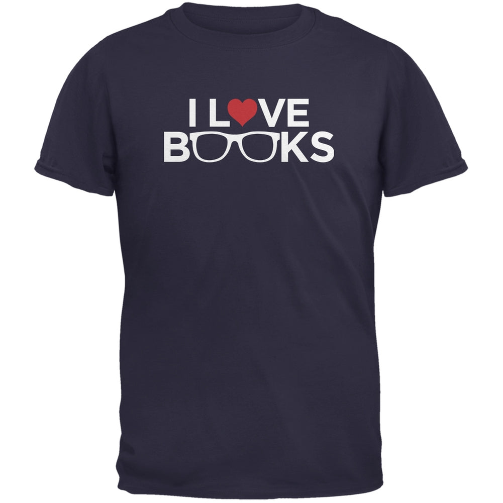 I Love Books Navy Adult T-Shirt Men's T-Shirts Books/Novels SM Blue 