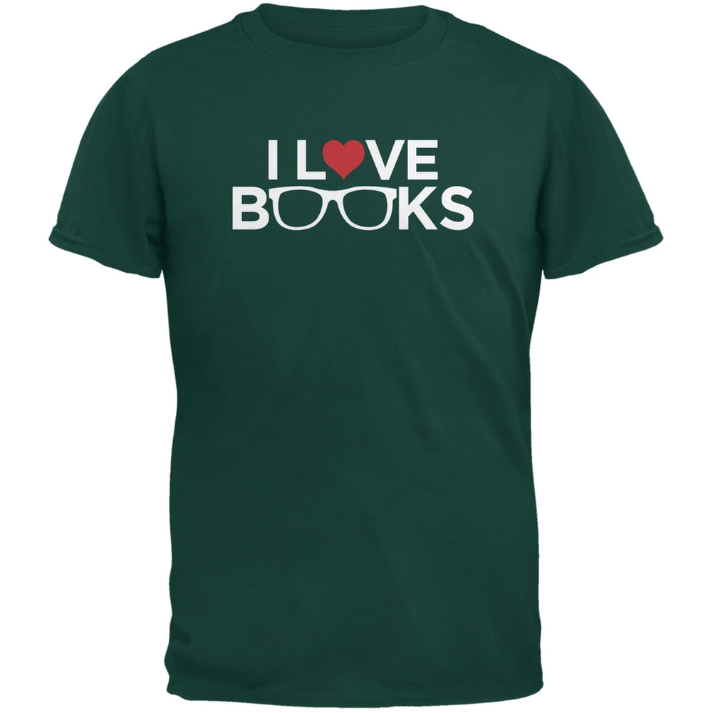 I Love Books Forest Green Adult T-Shirt Men's T-Shirts Books/Novels SM Green 