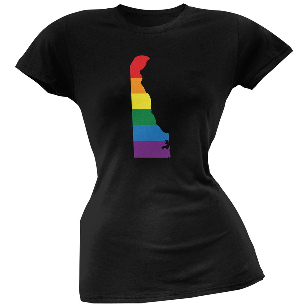 Delaware LGBT Lesbian Pride Rainbow Black Juniors Soft T-Shirt Juniors T-Shirts Old Glory 2XL Black 