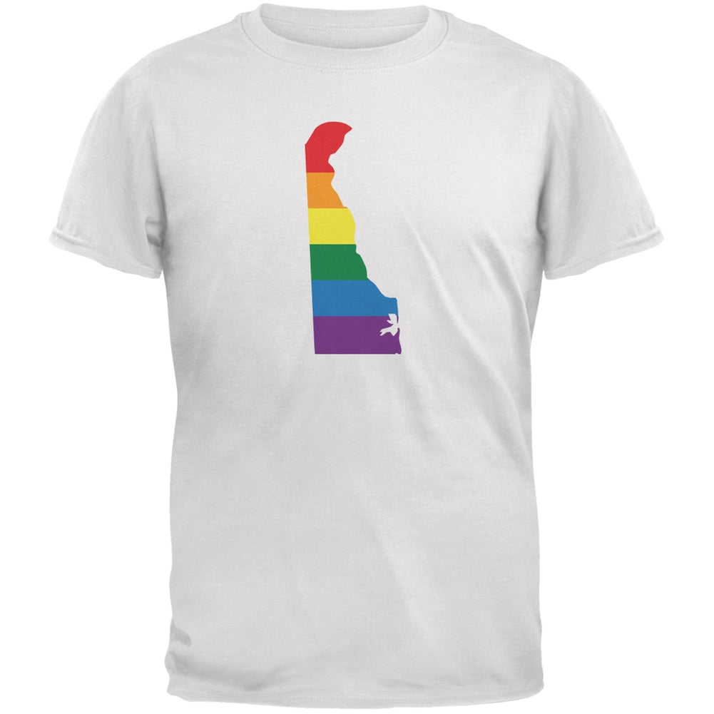 Delaware LGBT Gay Pride Rainbow White Adult T-Shirt Men's T-Shirts Old Glory 2XL White 