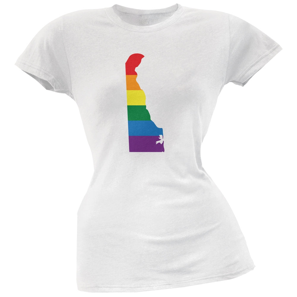 Delaware LGBT Lesbian Pride Rainbow White Juniors Soft T-Shirt Juniors T-Shirts Old Glory 2XL White 