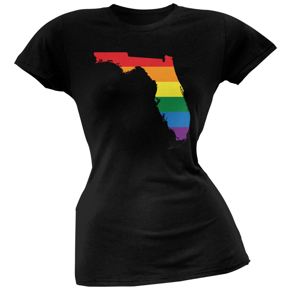 Florida LGBT Lesbian Pride Rainbow Black Juniors Soft T-Shirt Juniors T-Shirts Old Glory 2XL Black 