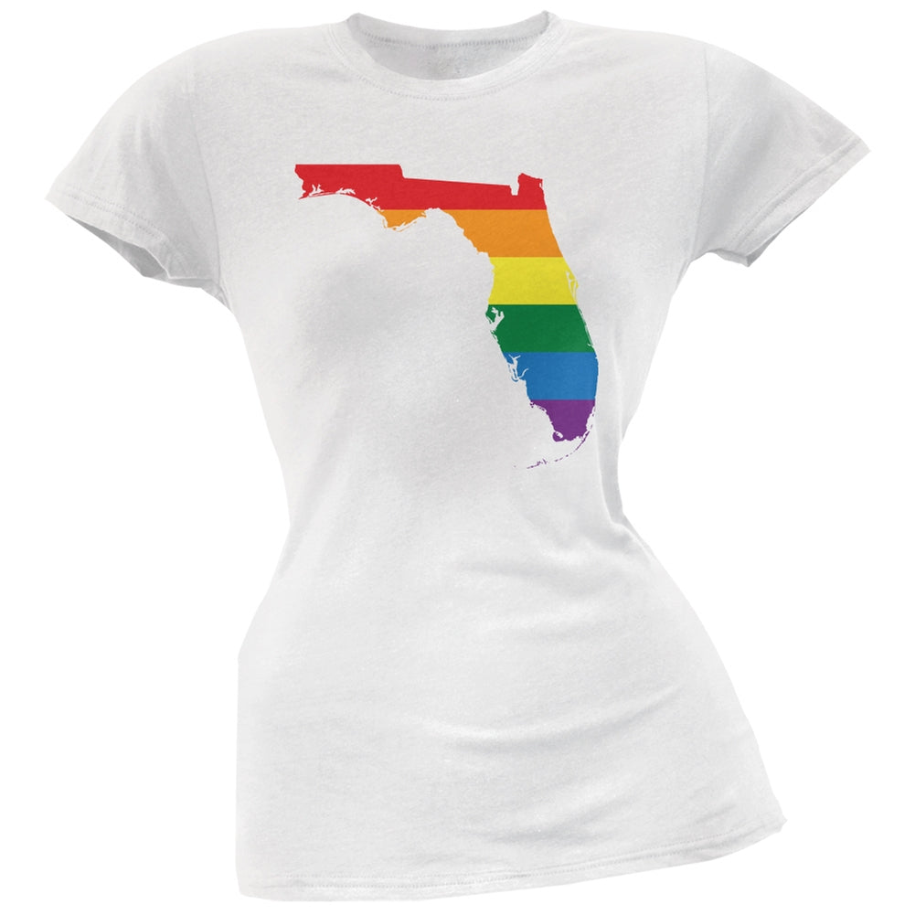 Florida LGBT Lesbian Pride Rainbow White Juniors Soft T-Shirt Juniors T-Shirts Old Glory 2XL White 