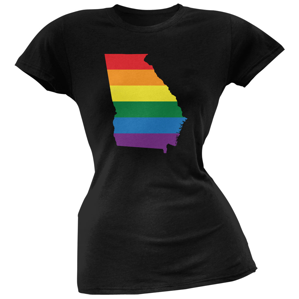 Georgia LGBT Lesbian Pride Rainbow Black Juniors Soft T-Shirt Juniors T-Shirts LGBT 2XL Black 