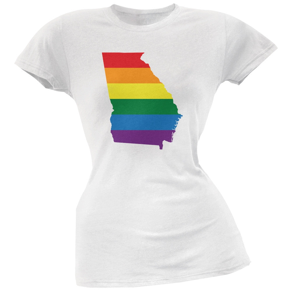 Georgia LGBT Lesbian Pride Rainbow White Juniors Soft T-Shirt Juniors T-Shirts Old Glory 2XL White 