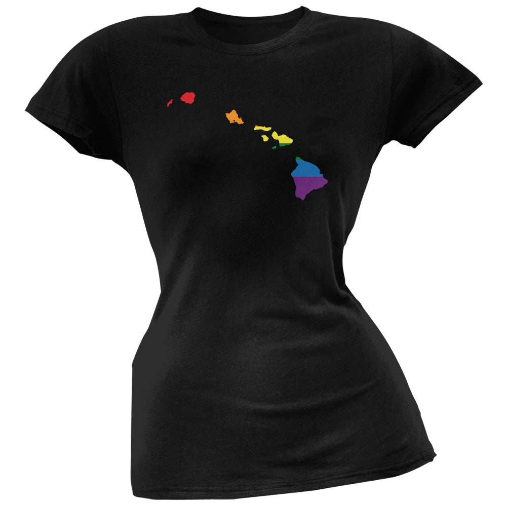 Hawaii LGBT Lesbian Pride Rainbow Black Juniors Soft T-Shirt Juniors T-Shirts LGBT 2XL Black 