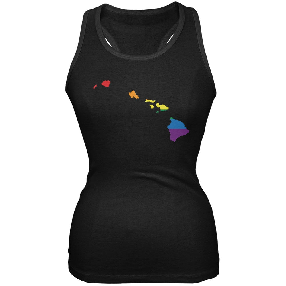 Hawaii LGBT Lesbian Pride Rainbow Black Juniors Soft Tank Top Juniors Tank Tops Old Glory 2XL Black 