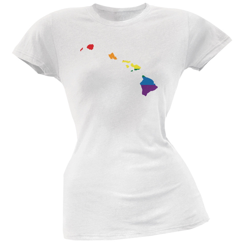 Hawaii LGBT Lesbian Pride Rainbow White Juniors Soft T-Shirt Juniors T-Shirts Old Glory 2XL White 