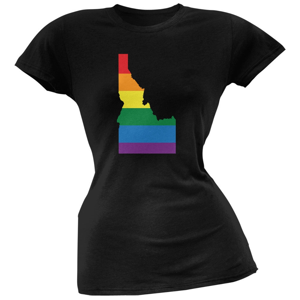 Idaho LGBT Lesbian Pride Rainbow Black Juniors Soft T-Shirt Juniors T-Shirts Old Glory 2XL Black 