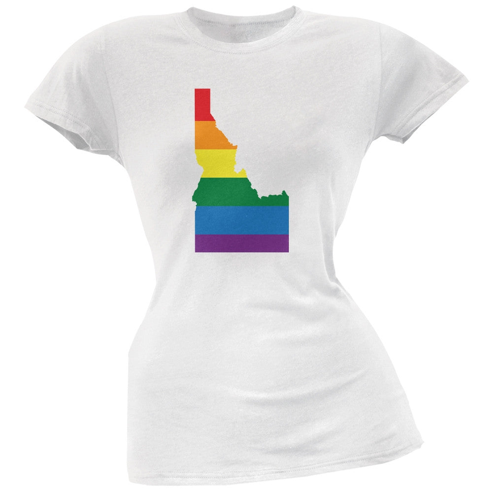 Idaho LGBT Lesbian Pride Rainbow White Juniors Soft T-Shirt Juniors T-Shirts Old Glory 2XL White 