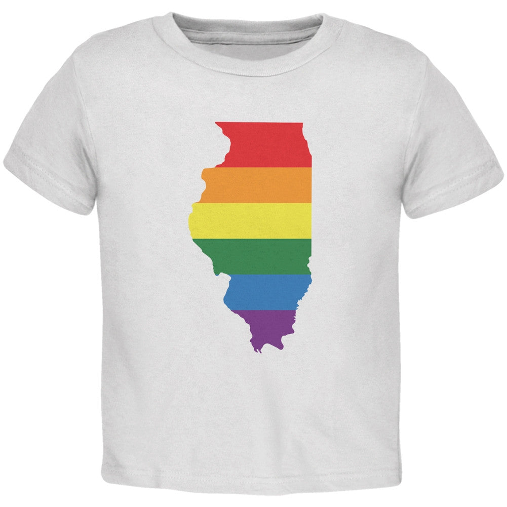 Illinois LGBT Gay Pride Rainbow White Toddler T-Shirt Toddler T-Shirts Old Glory 2T White 