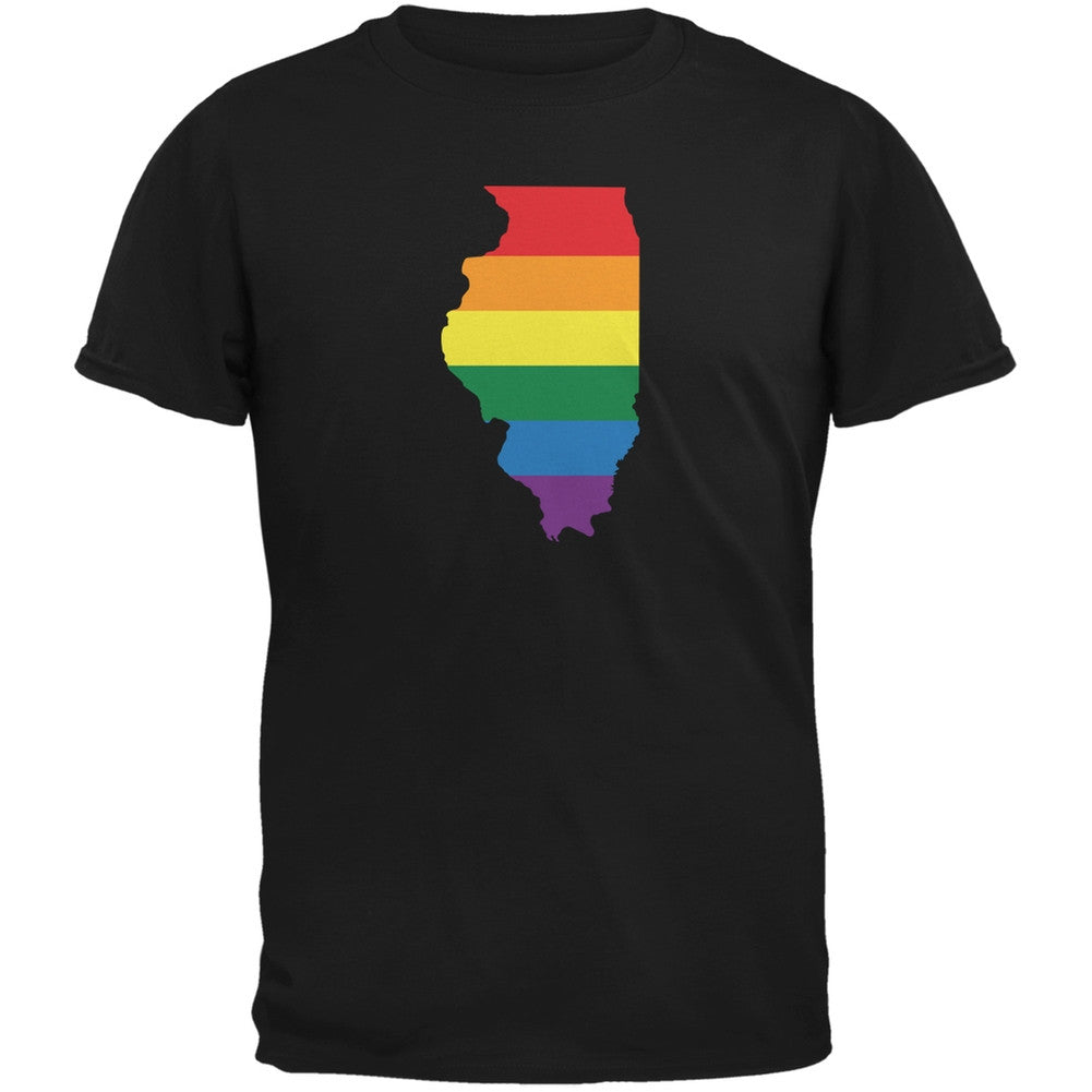 Illinois LGBT Gay Pride Rainbow Black Adult T-Shirt Men's T-Shirts Old Glory 2XL Black 