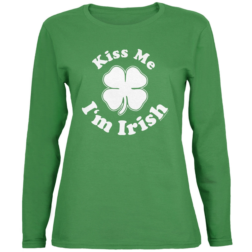 St. Patricks Day - Kiss Me Im Irish Green Ladies Long Sleeve T-Shirt Women's Long Sleeves Old Glory   