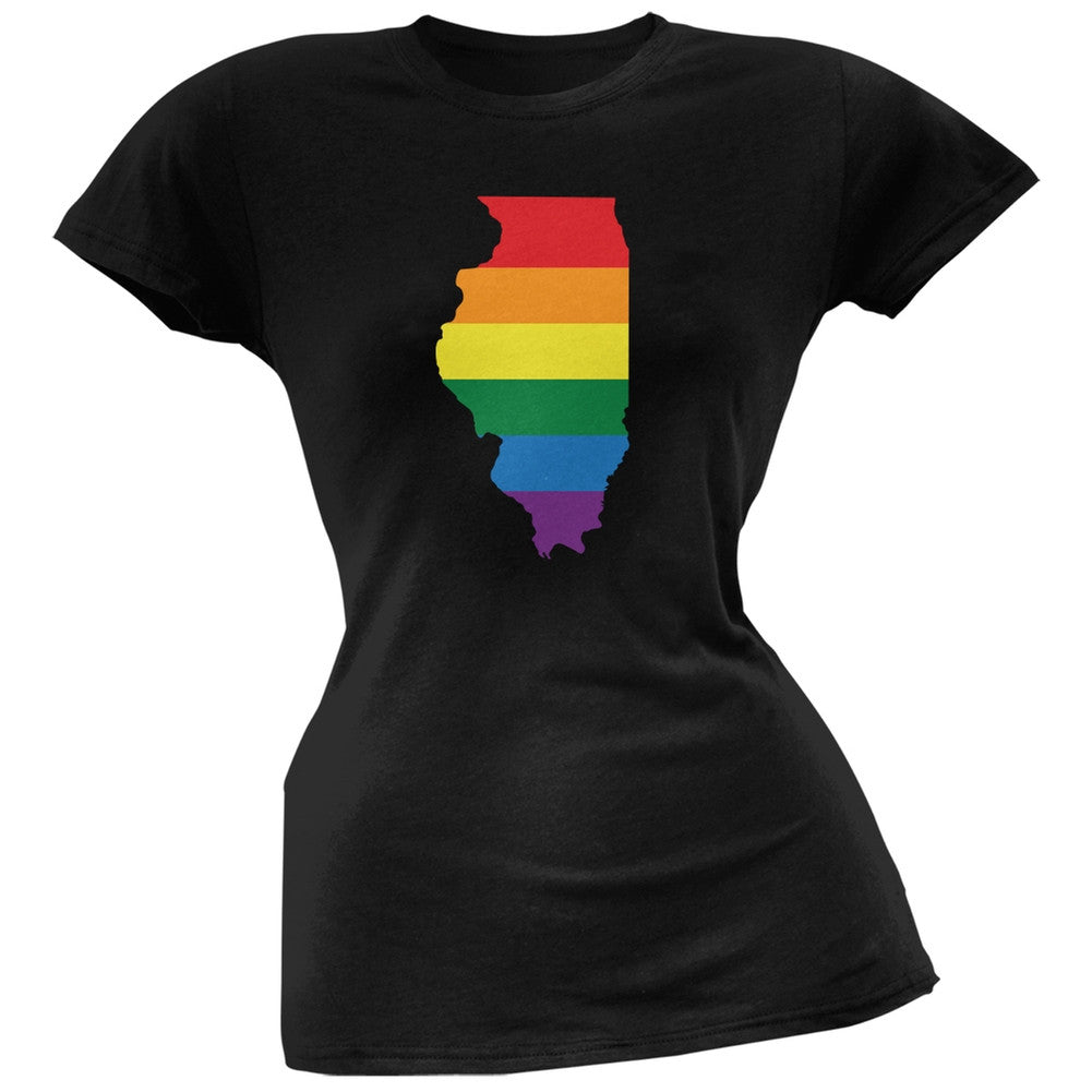 Illinois LGBT Lesbian Pride Rainbow Black Juniors Soft T-Shirt Juniors T-Shirts Old Glory 2XL Black 