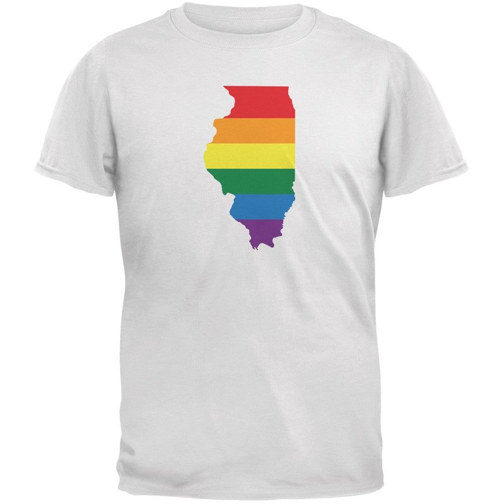 Illinois LGBT Gay Pride Rainbow White Adult T-Shirt Men's T-Shirts Old Glory 2XL White 