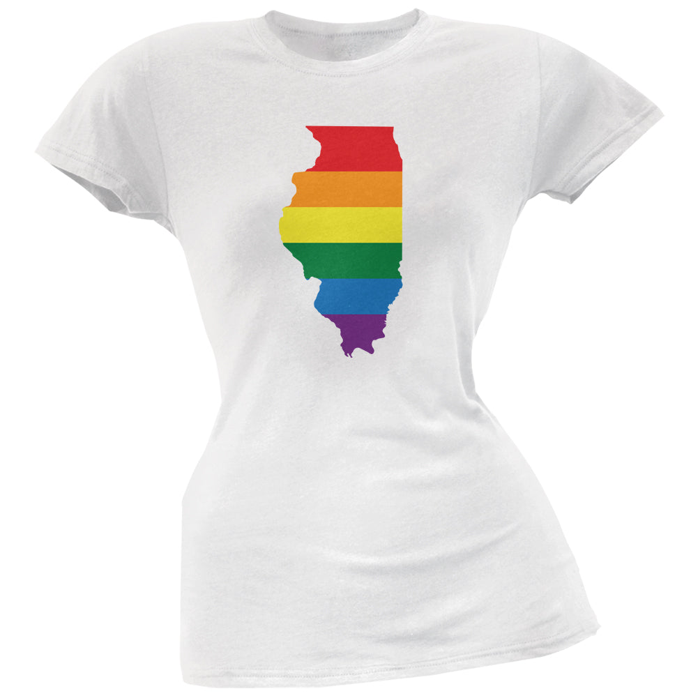 Illinois LGBT Lesbian Pride Rainbow White Juniors Soft T-Shirt Juniors T-Shirts LGBT 2XL White 