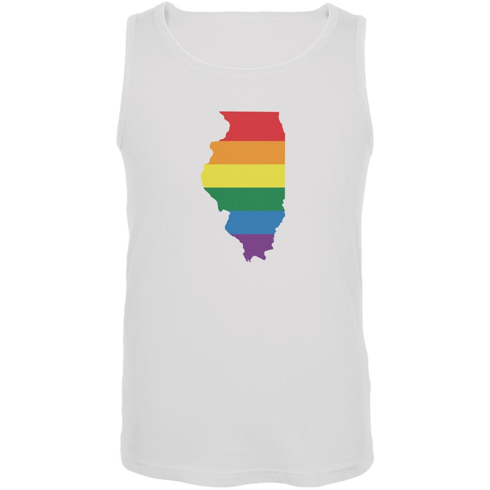 Illinois LGBT Gay Pride Rainbow White Adult Tank Top Men's Tank Tops Old Glory 2XL White 