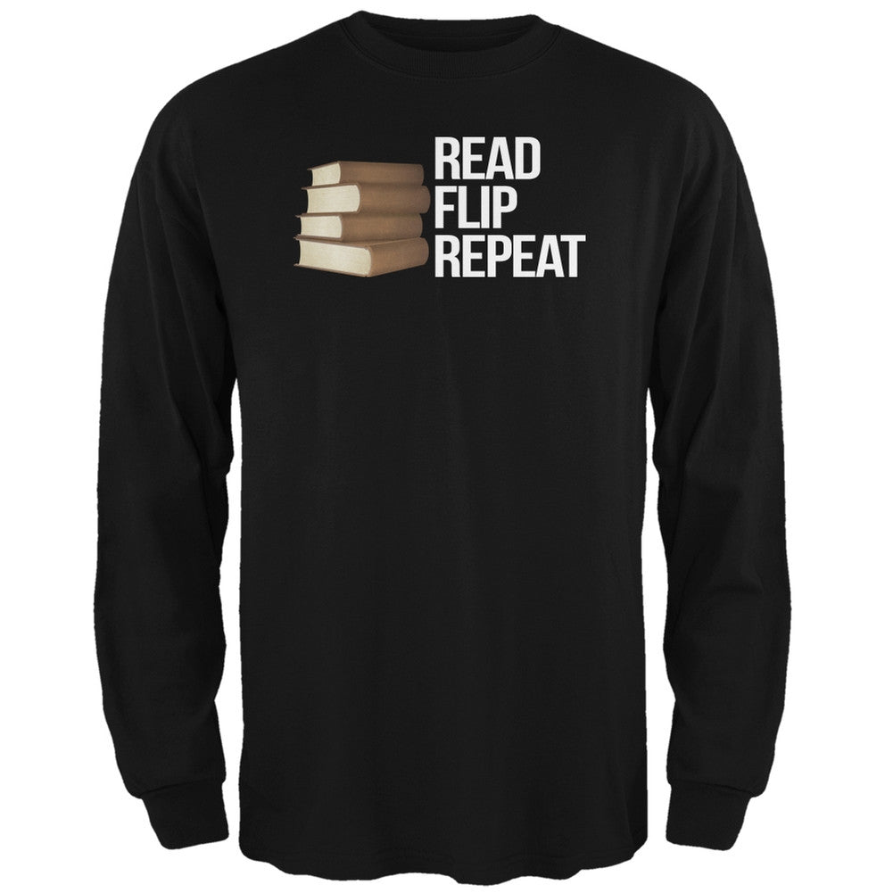 Read, Flip, Repeat Black Adult Long Sleeve T-Shirt Men's Long Sleeves Old Glory 2XL Black 
