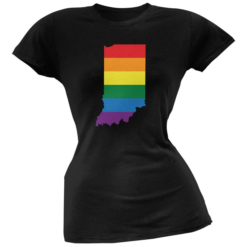 Indiana LGBT Lesbian Pride Rainbow Black Juniors Soft T-Shirt Juniors T-Shirts Old Glory 2XL Black 