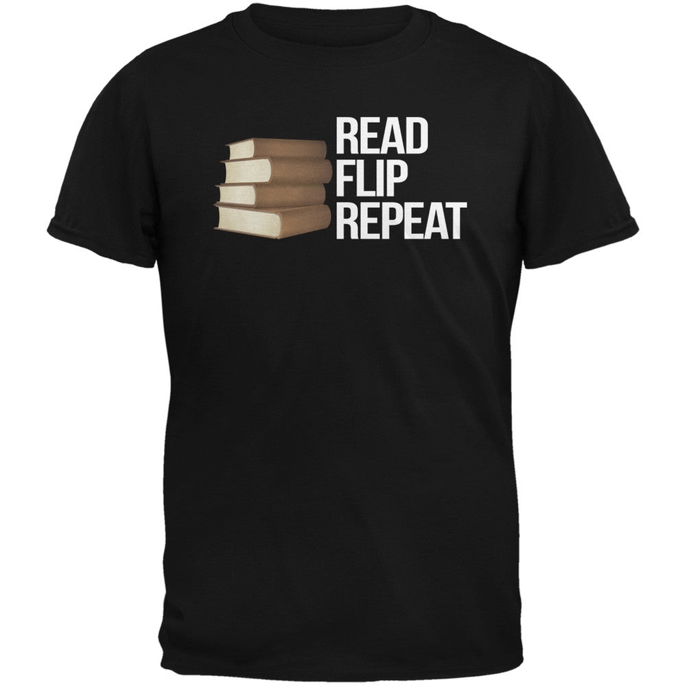 Read, Flip, Repeat Black Adult T-Shirt Men's T-Shirts Old Glory 2XL Black 