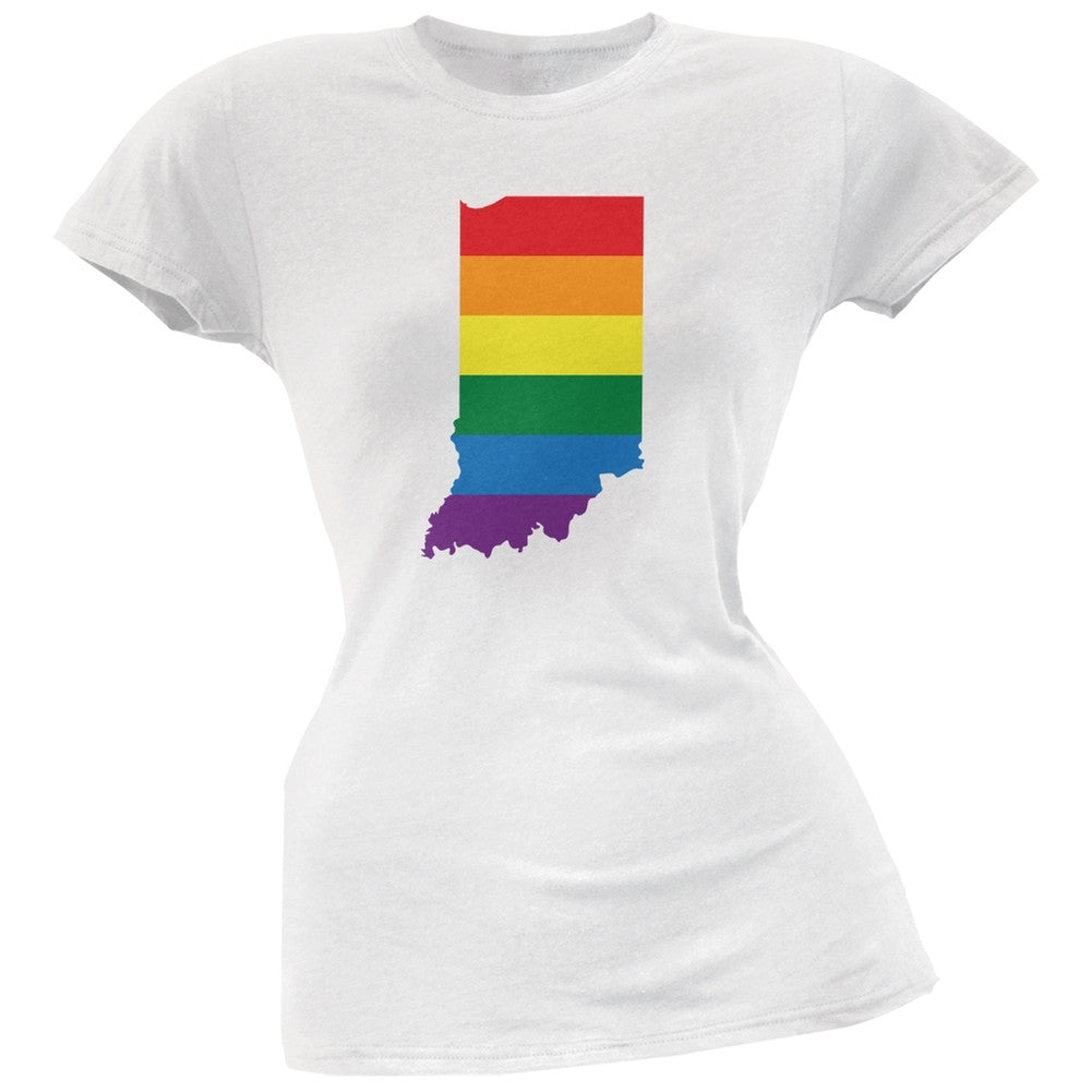 Indiana LGBT Lesbian Pride Rainbow White Juniors Soft T-Shirt Juniors T-Shirts Old Glory 2XL White 