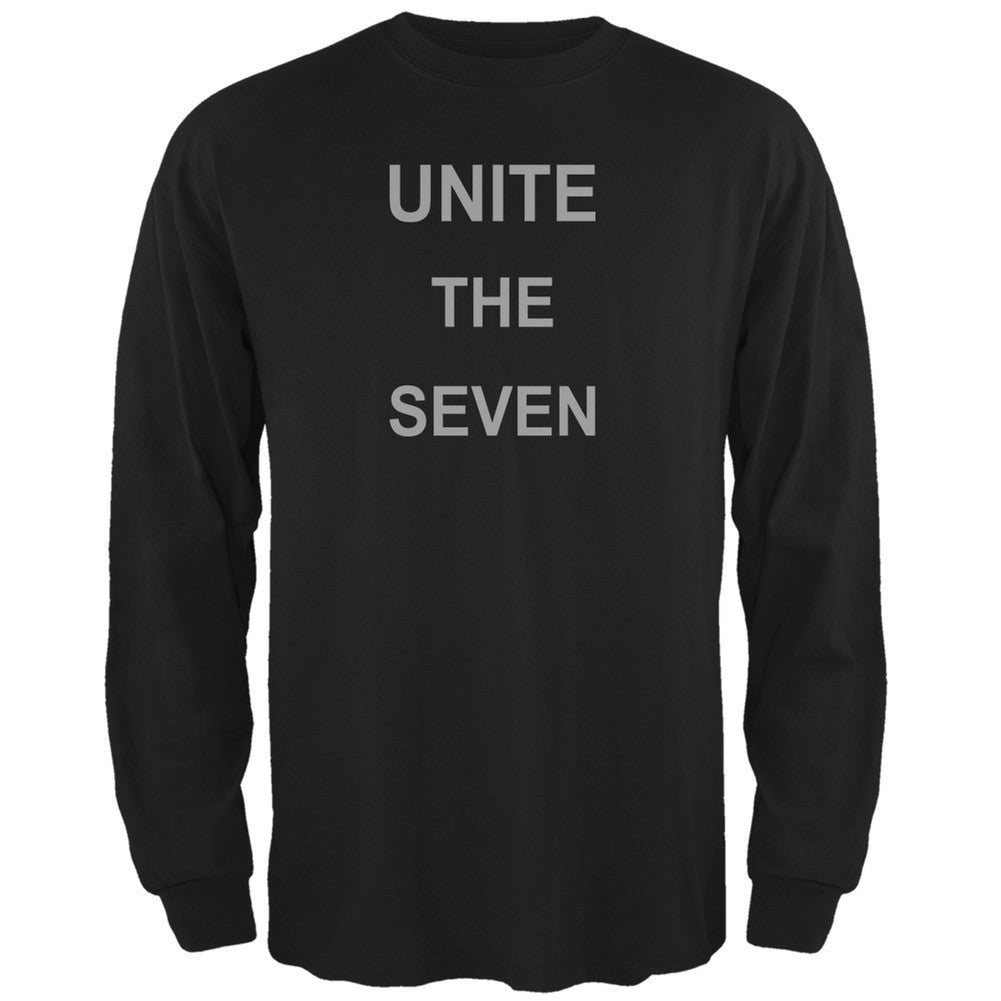 Unite the Seven Super Hero Geek Black Adult Long Sleeve T-Shirt Men's Long Sleeves Old Glory SM Black 