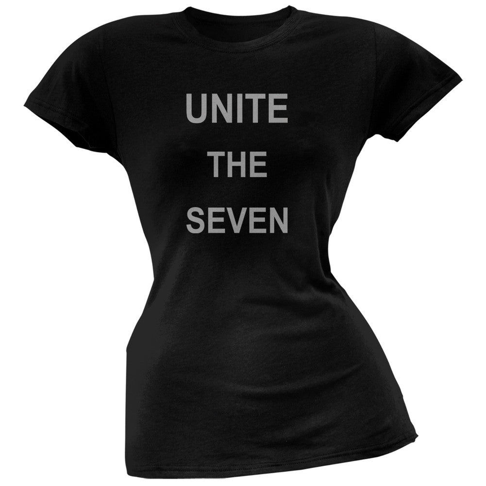 Unite the Seven Super Hero Geek Black Juniors Soft T-Shirt Juniors T-Shirts Old Glory SM Black 