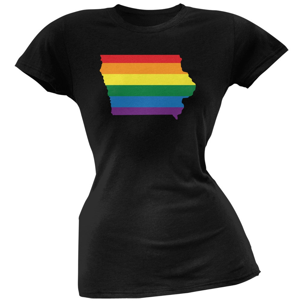 Iowa LGBT Lesbian Pride Rainbow Black Juniors Soft T-Shirt Juniors T-Shirts Old Glory 2XL Black 