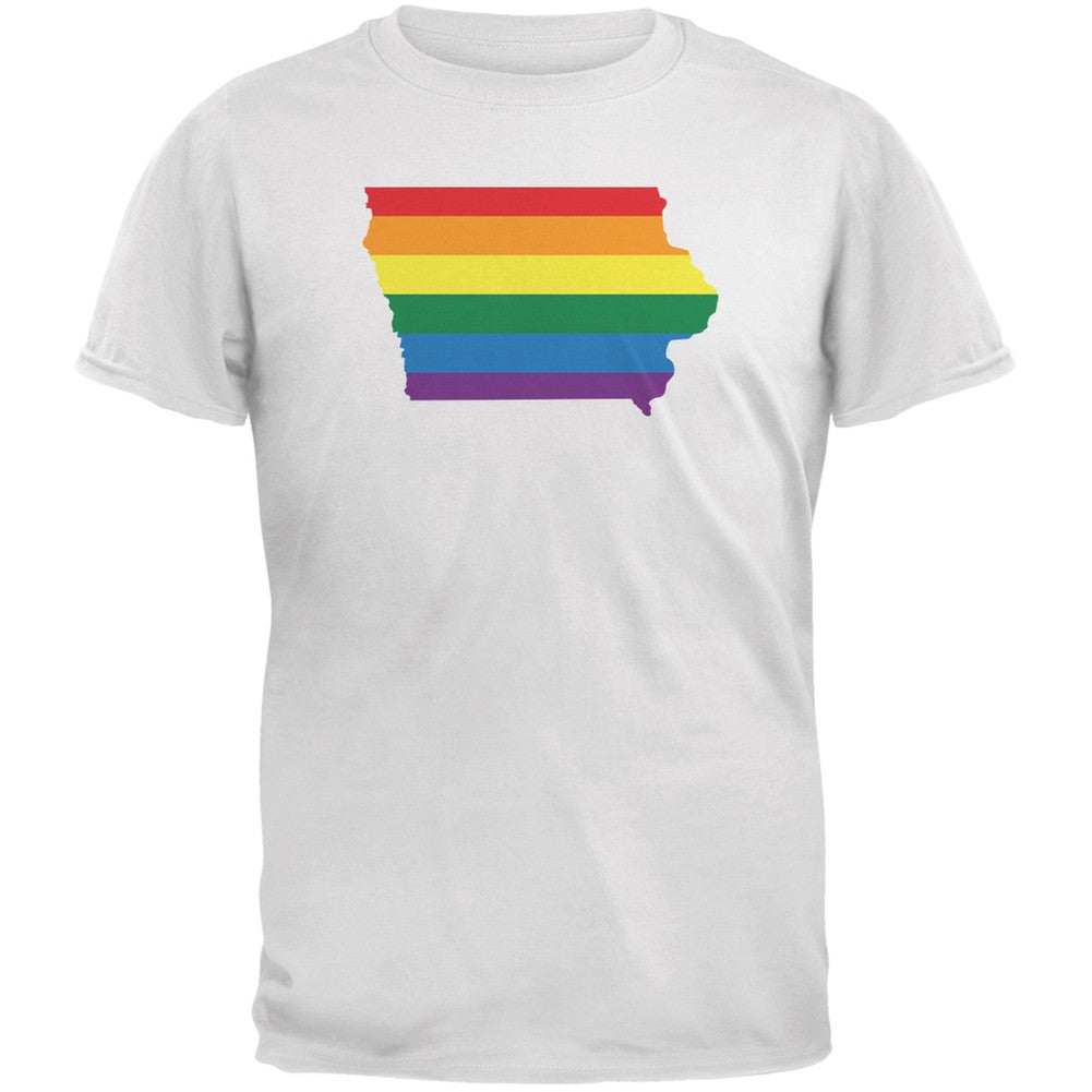 Iowa LGBT Gay Pride Rainbow White Adult T-Shirt Men's T-Shirts Old Glory 2XL White 