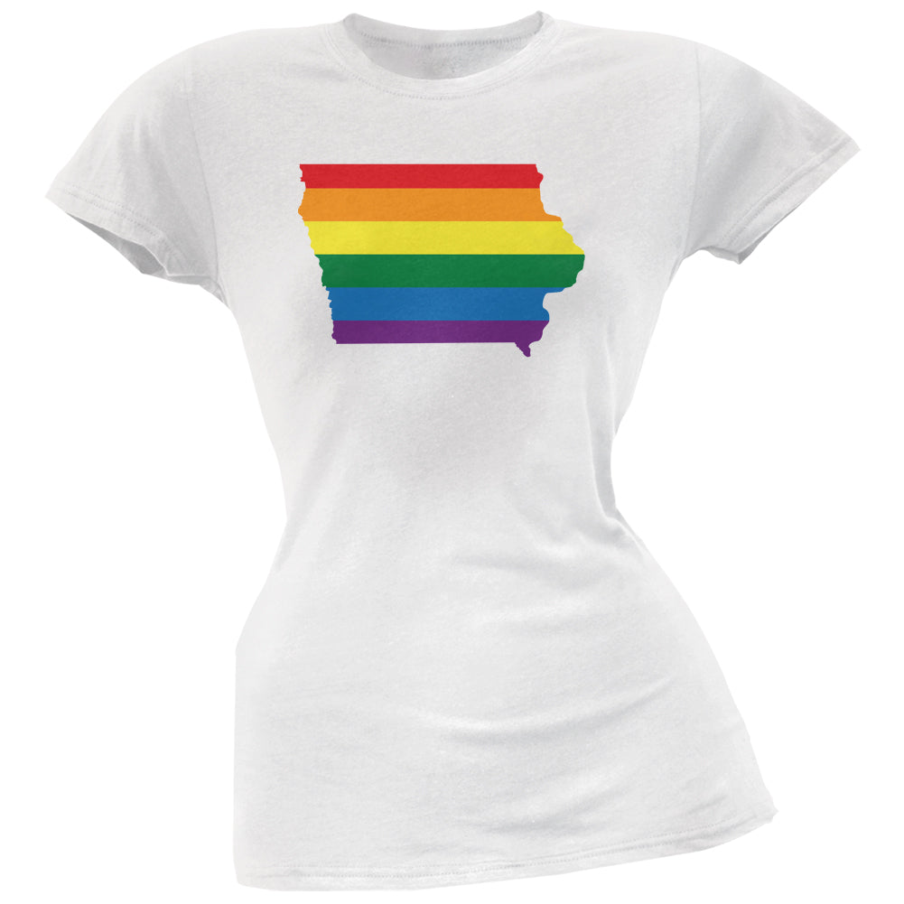 Iowa LGBT Lesbian Pride Rainbow White Juniors Soft T-Shirt Juniors T-Shirts LGBT 2XL White 