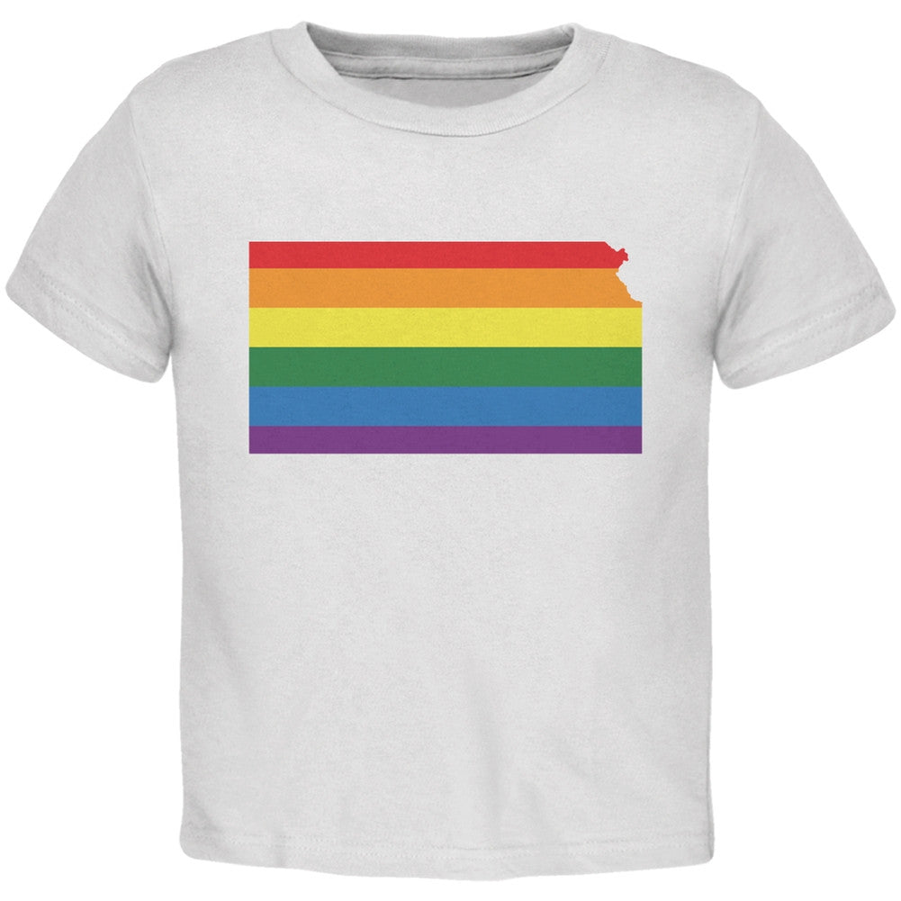 Kansas LGBT Gay Pride Rainbow White Toddler T-Shirt Toddler T-Shirts Old Glory 2T White 