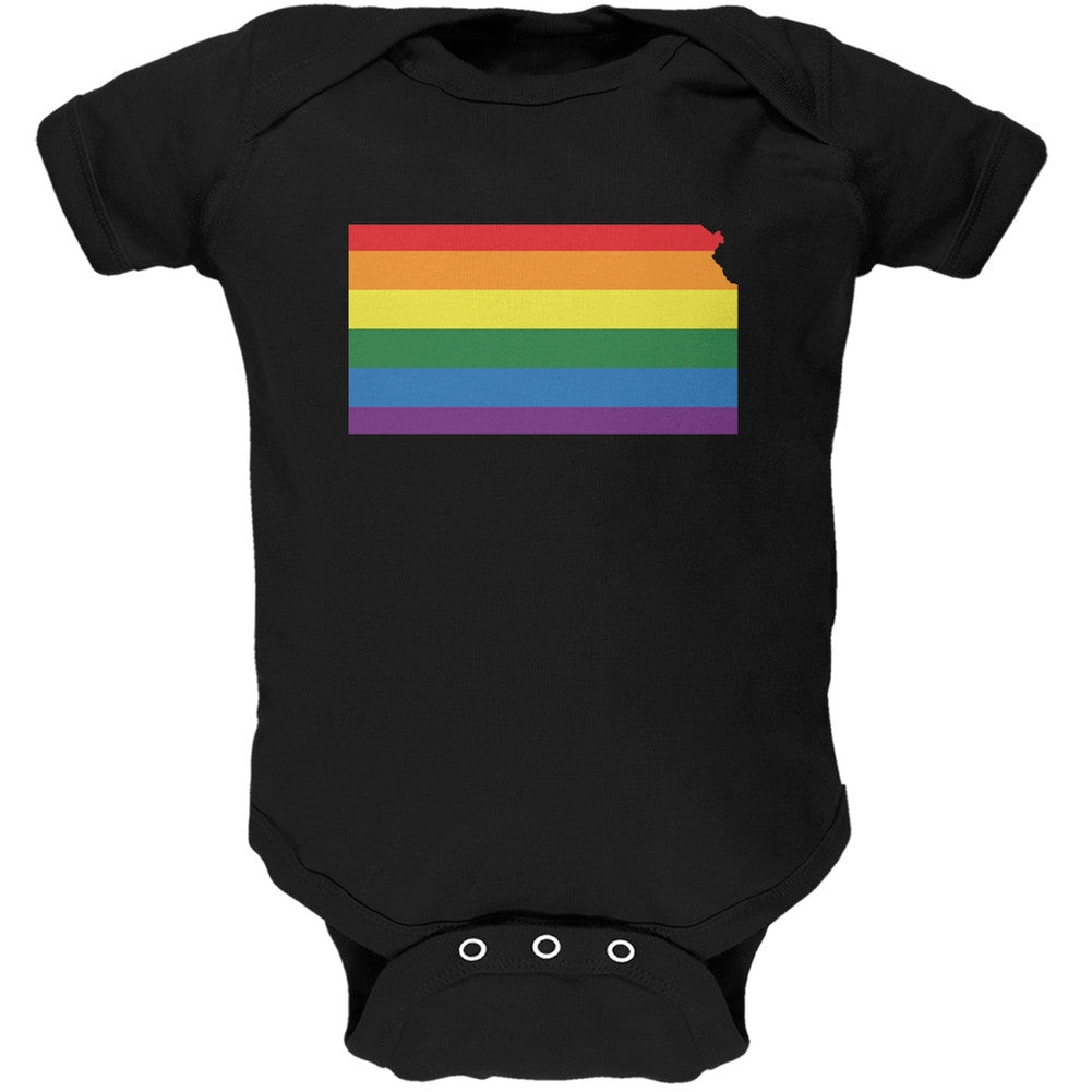 Kansas LGBT Gay Pride Rainbow Black Soft Baby One Piece Baby One Piece Old Glory 0-3M Black 