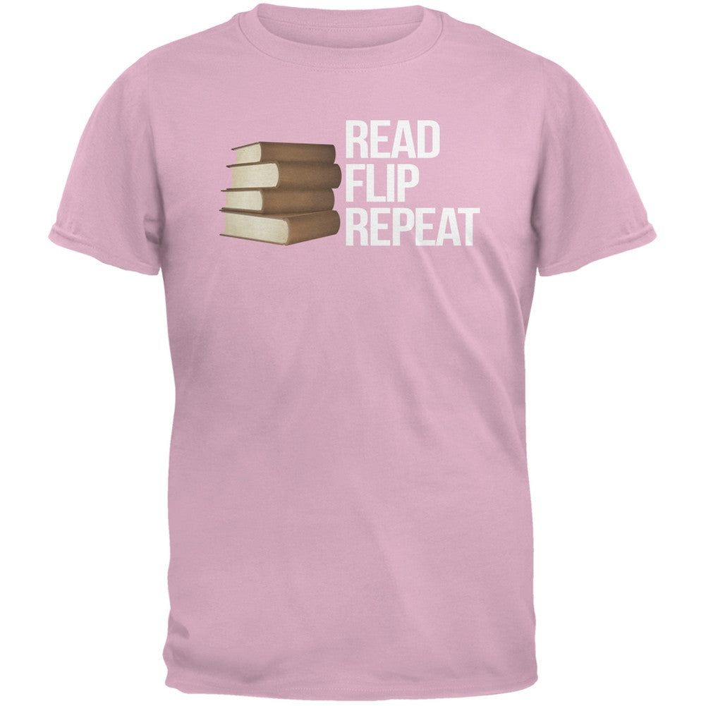 Read, Flip, Repeat Light Pink Adult T-Shirt Men's T-Shirts Old Glory 2XL Pink 