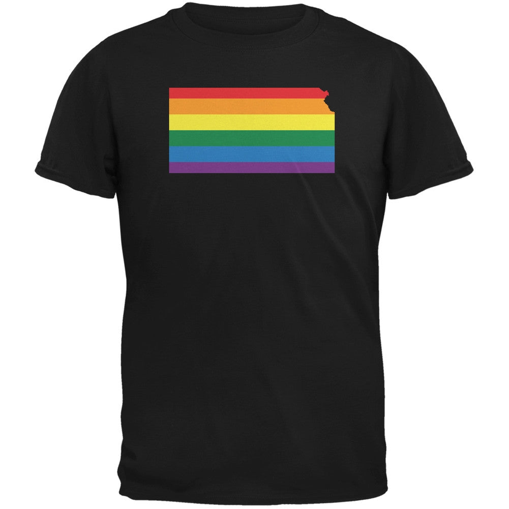 Kansas LGBT Gay Pride Rainbow Black Adult T-Shirt Men's T-Shirts Old Glory 2XL Black 