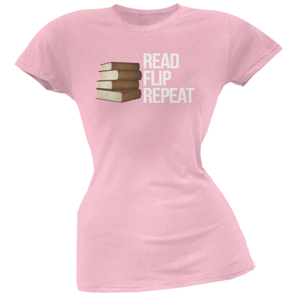 Read, Flip, Repeat Light Pink Soft Juniors T-Shirt Juniors T-Shirts Old Glory 2XL Pink 