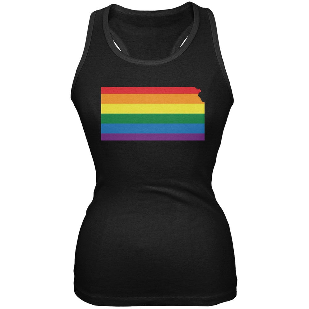 Kansas LGBT Lesbian Pride Rainbow Black Juniors Soft Tank Top Juniors Tank Tops Old Glory 2XL Black 