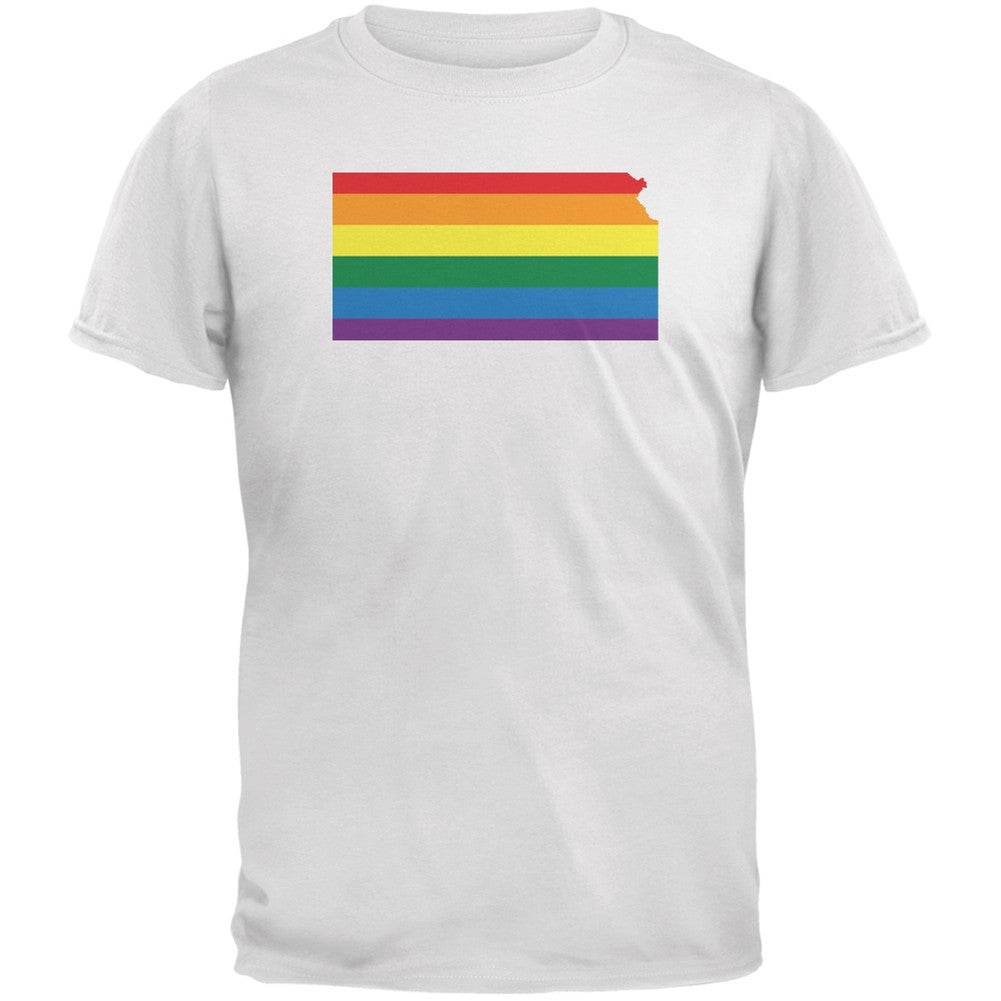 Kansas LGBT Gay Pride Rainbow White Adult T-Shirt Men's T-Shirts Old Glory 2XL White 