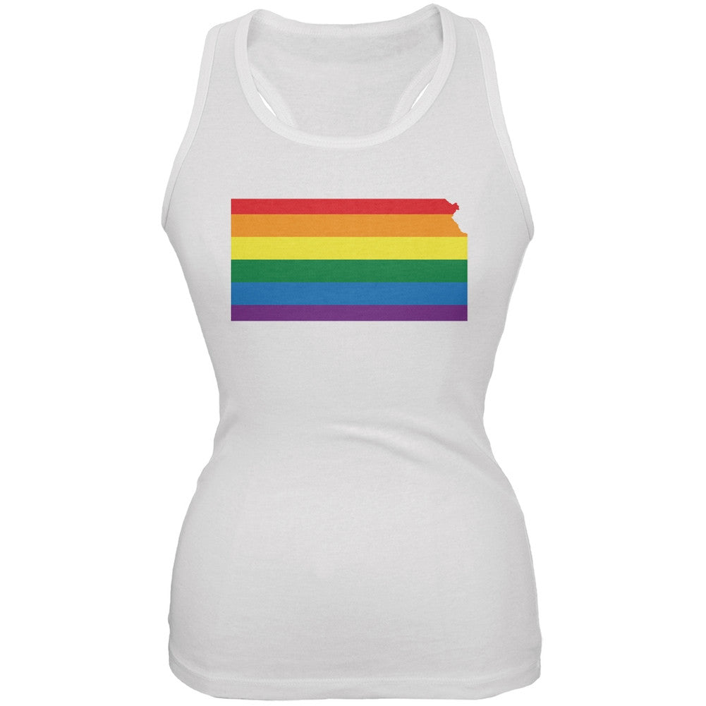 Kansas LGBT Lesbian Pride Rainbow White Juniors Soft Tank Top Juniors Tank Tops Old Glory 2XL White 