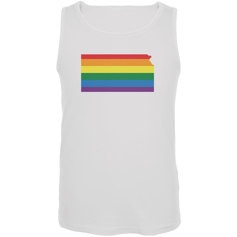 Kansas LGBT Gay Pride Rainbow White Adult Tank Top Men's Tank Tops Old Glory 2XL White 