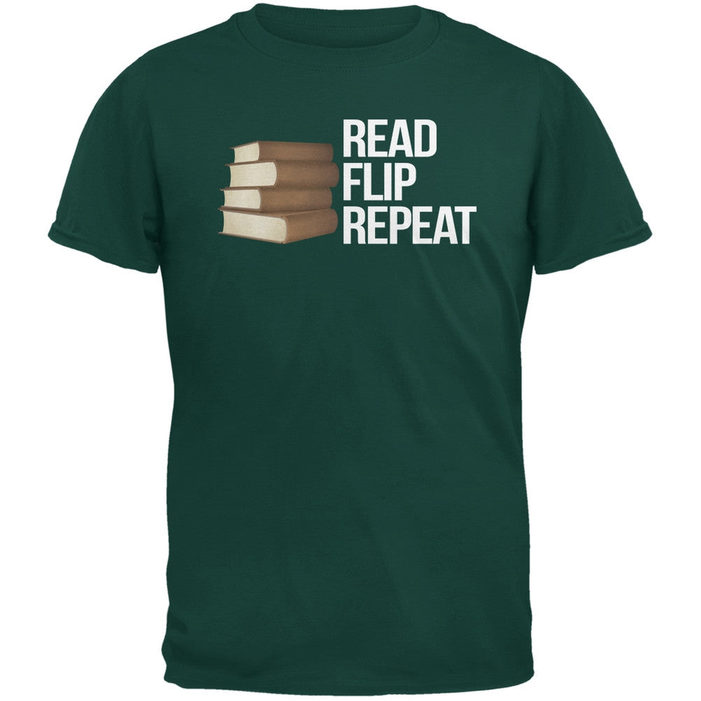 Read, Flip, Repeat Forest Green Adult T-Shirt Men's T-Shirts Old Glory 2XL Green 