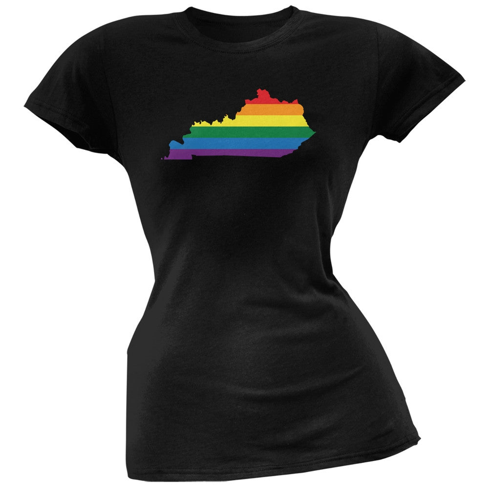 Kentucky LGBT Lesbian Pride Rainbow Black Juniors Soft T-Shirt Juniors T-Shirts Old Glory 2XL Black 