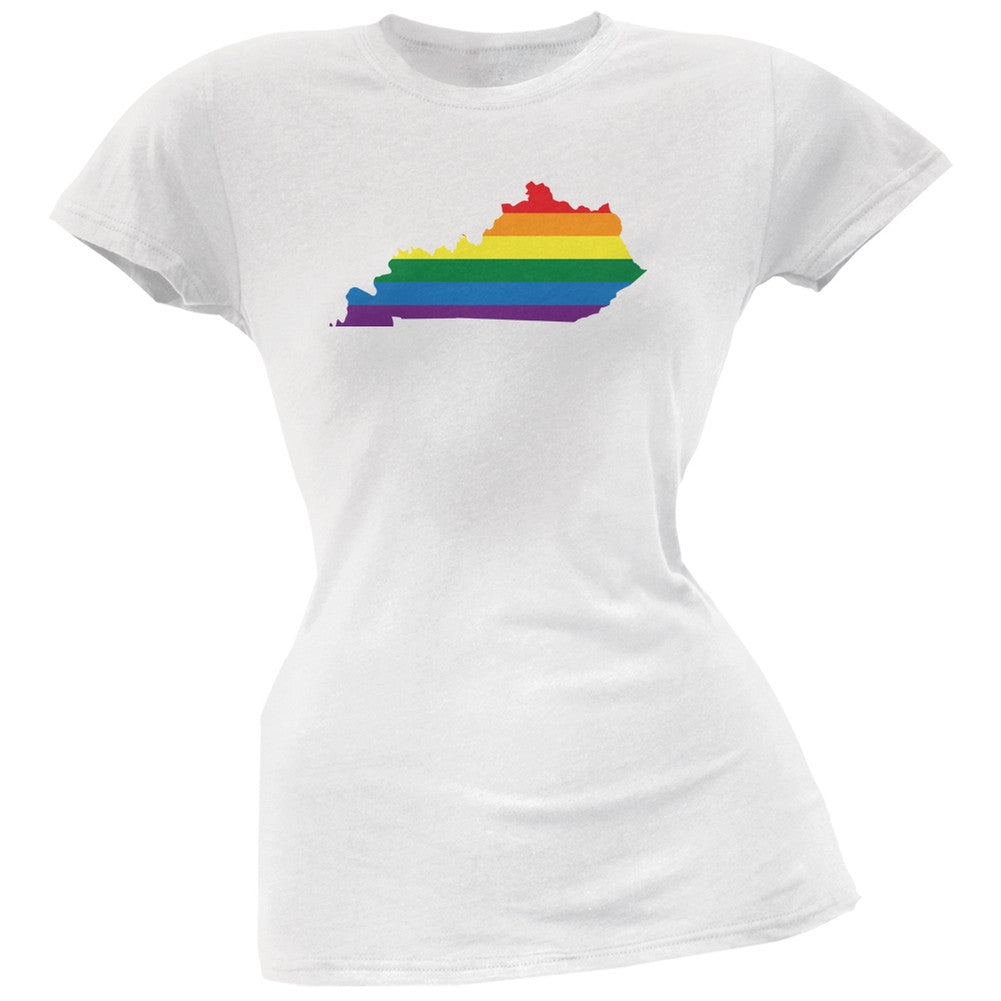 Kentucky LGBT Lesbian Pride Rainbow White Juniors Soft T-Shirt Juniors T-Shirts Old Glory 2XL White 