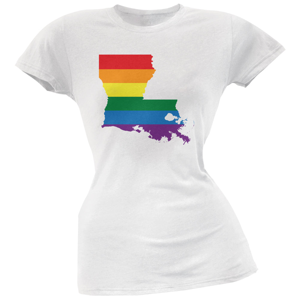 Louisiana LGBT Lesbian Pride Rainbow White Juniors Soft T-Shirt Juniors T-Shirts LGBT 2XL White 